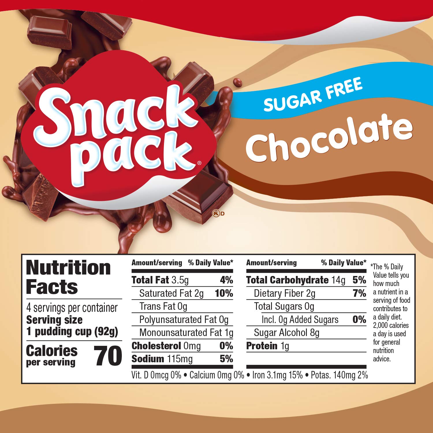 Sugar Free Chocolate Pudding Cups - 4 Pack | Low Calorie Snack for Kids & Adults | Perfect for Lunchboxes, Desserts & Healthy Snacking