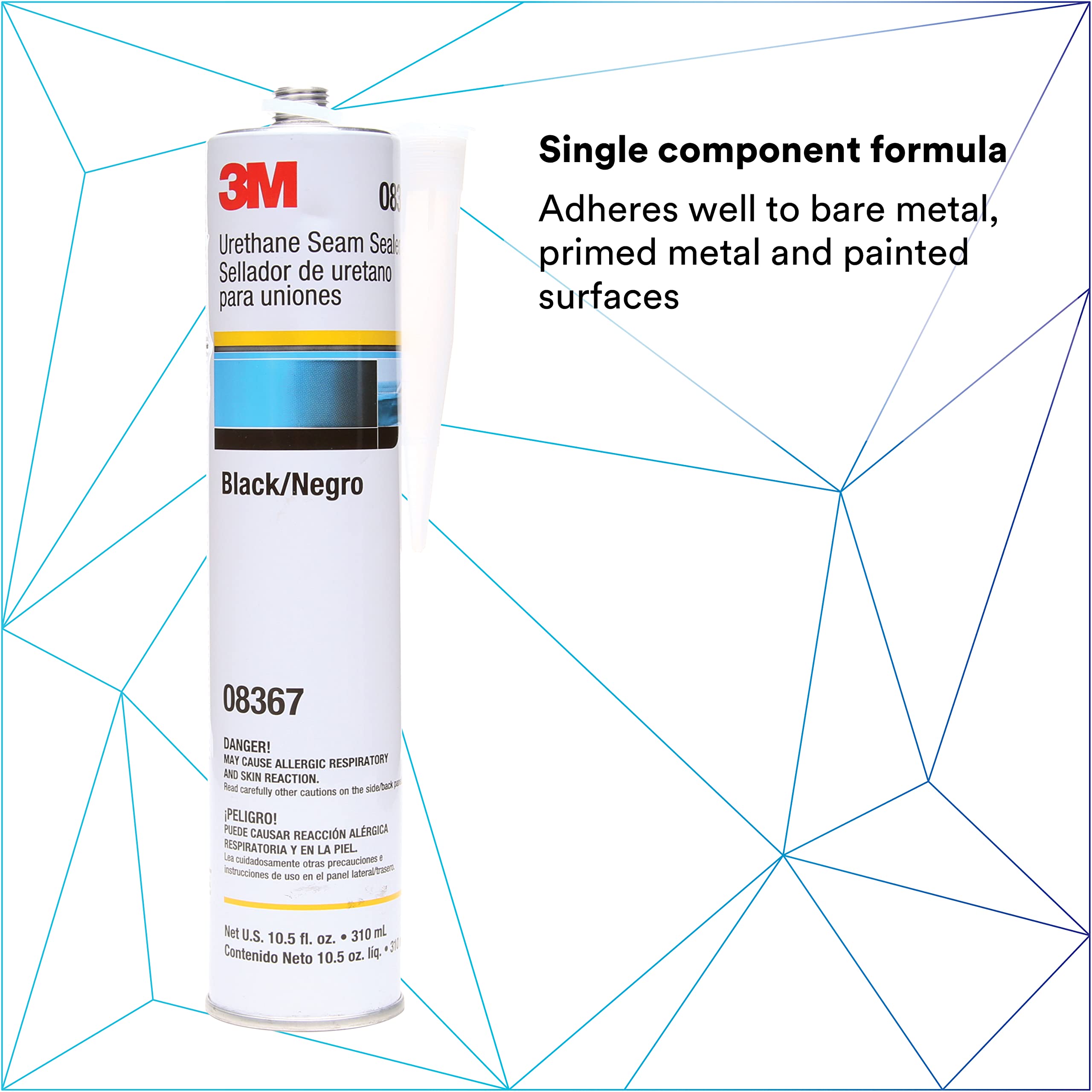3M Urethane Seam Sealer 08367 - Black High Solids Adhesive, Permanently Flexible Sealant (10.5 fl oz/310 mL Cartridge) for Automotive, Marine & RV Repairs