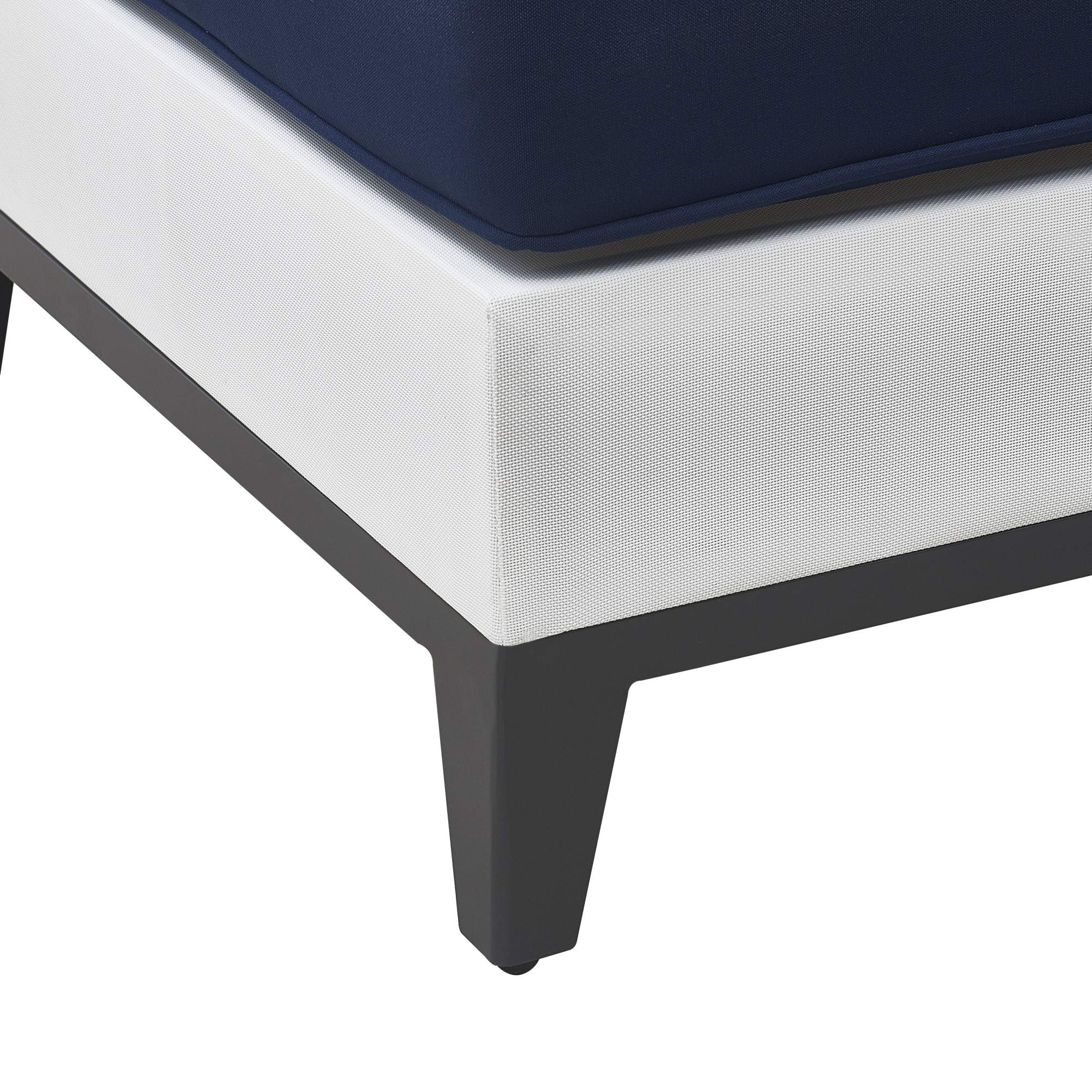 Tommy Hilfiger Hampton Modern White Mesh Outdoor Patio Furniture Set with Gunmetal Frame & Ottoman - White & Navy Stripe - Perfect for Poolside, Garden, and Backyard Relaxation