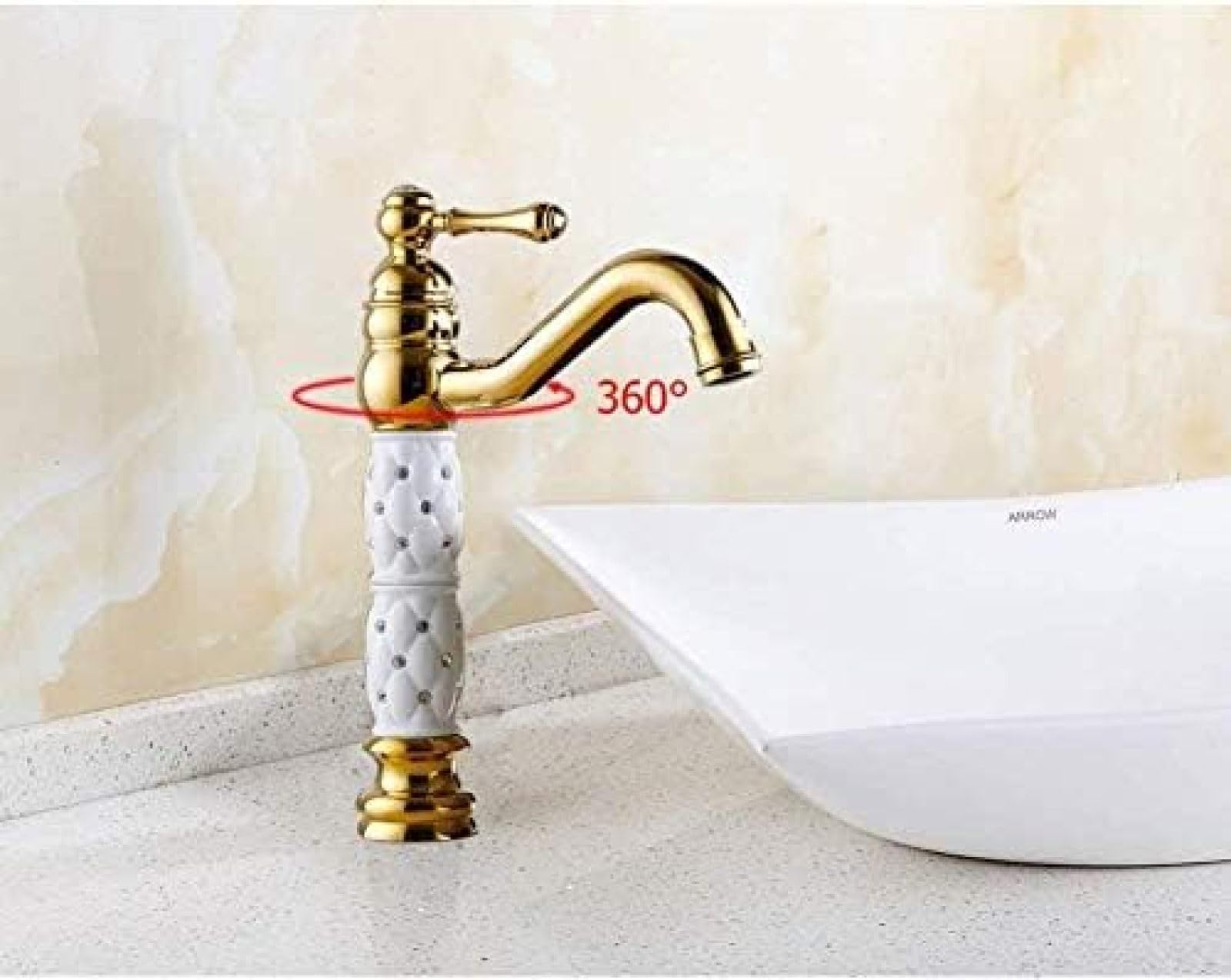 **CRJUS Luxury Gold Brass Kitchen & Bathroom Faucet with Diamond/Crystal Body - Single-Handle Hot & Cold Water Mixer Tap (Model 50045Gt-1) - Perfect for Modern Homes & High-End Renovations**