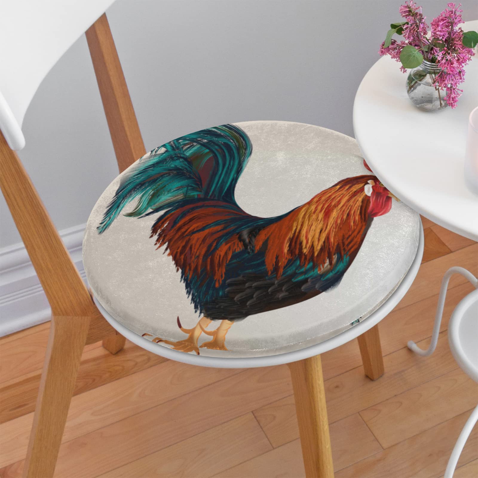 Rooster Painting Memory Foam Seat Cushion - 14.5 Inch Round Soft Chair Pad for Home, Office, Sofa & Car - Comfortable Stool Cushion with Rooster Design - Perfect for Back Support, Long Sitting & Decorative Use