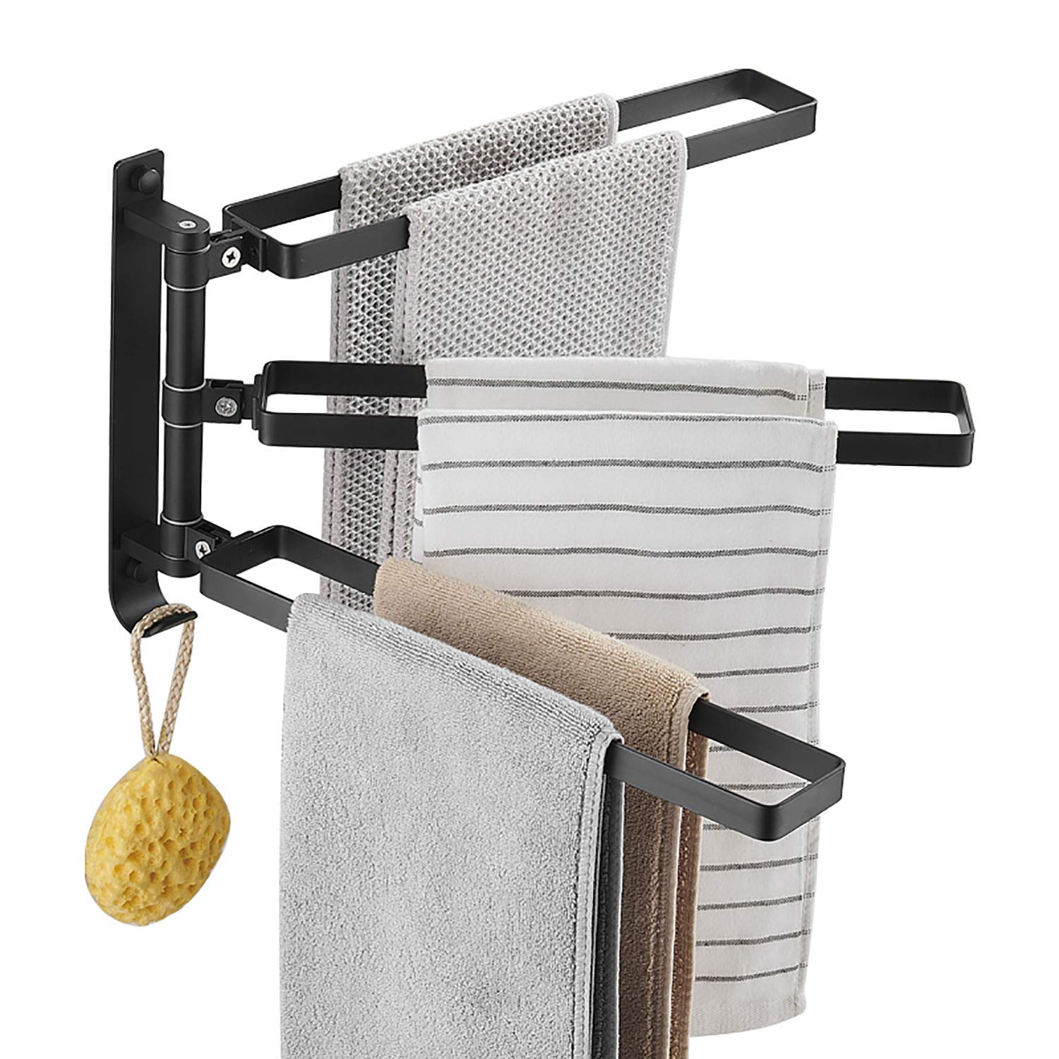 LBSY Wall Mounted Swing Out Towel Rack with Folding Arm - Space Saving Bathroom Organizer with Towel Bar & Hooks for Towels, Robes & Accessories | Perfect for Small Bathrooms, Laundry Rooms & Kitchen Storage