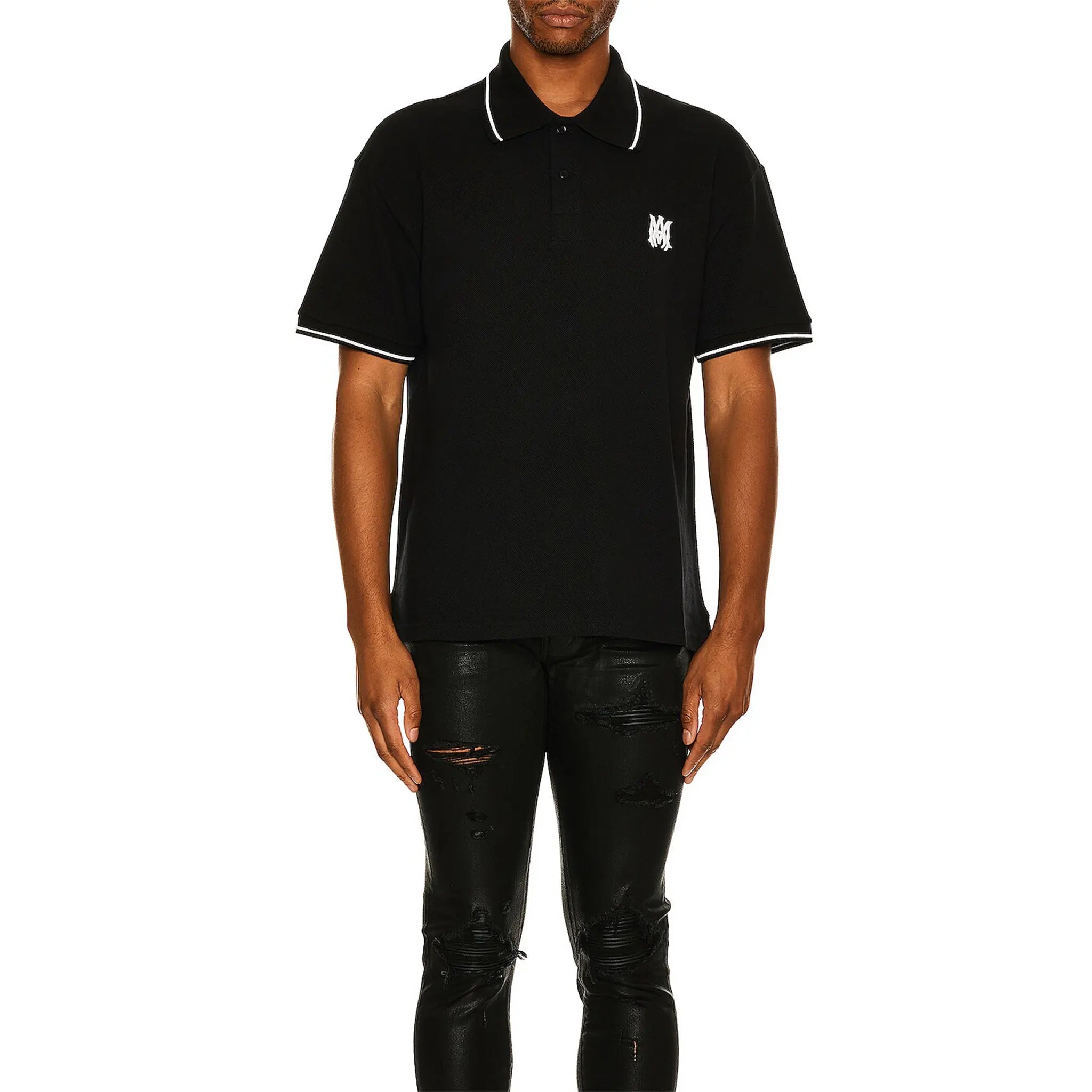 Amiri Men's Solid Black Short Sleeve Polo Shirt - Casual & Business Wear for Summer Outfits