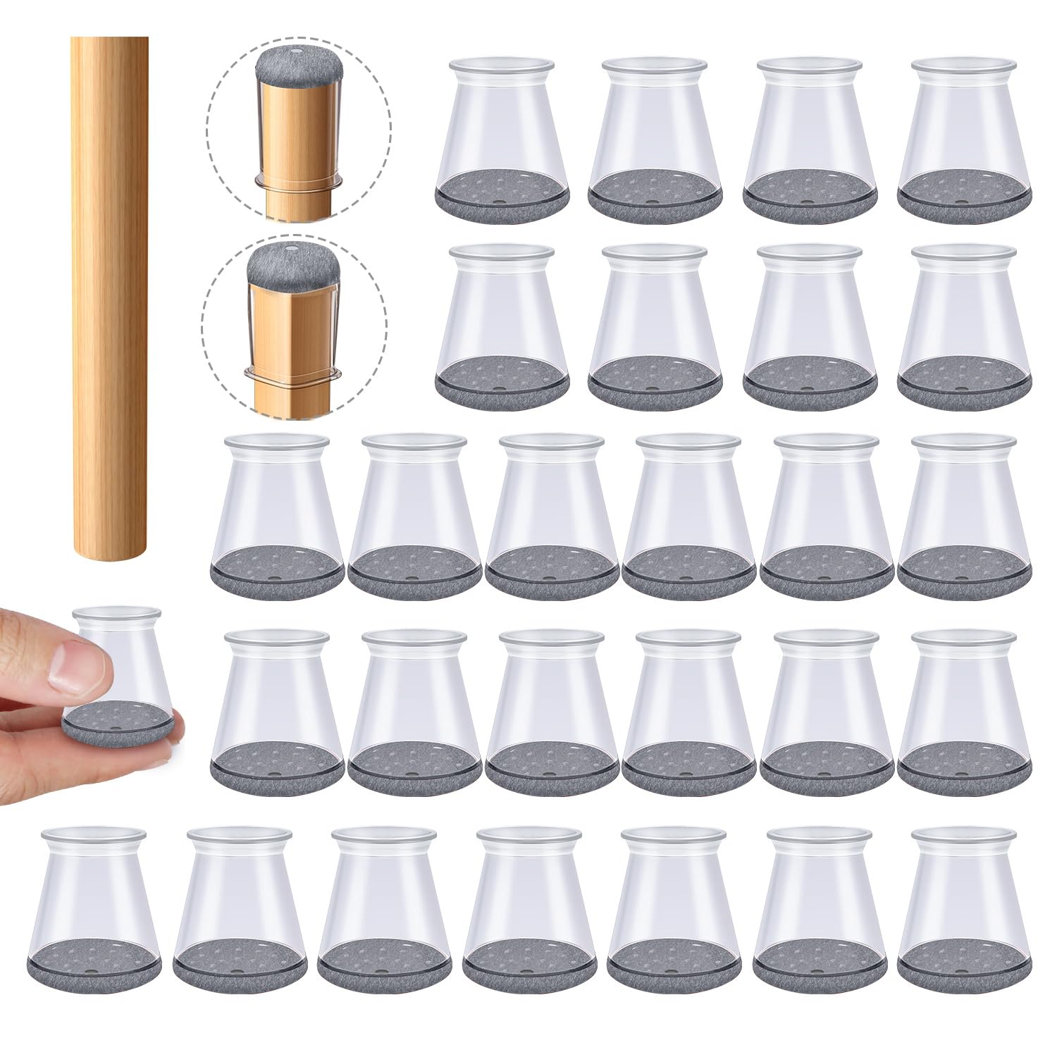 32 Pcs Chair Leg Floor Protectors - Silicone Felt Furniture Pads for Bar Stools & Dining Chairs (0.5