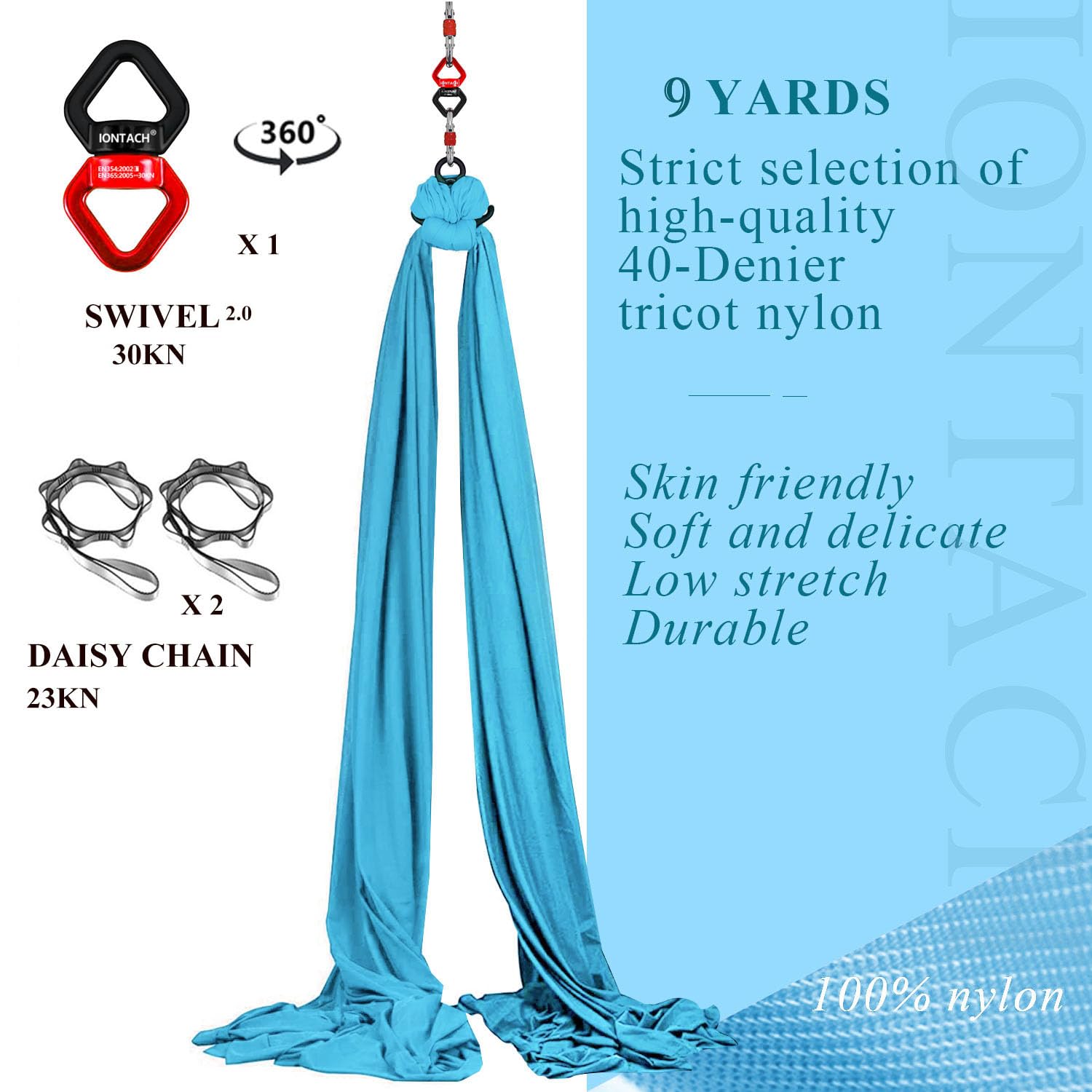 IONTACH 9-Yard Aerial Silks Yoga Swing Set - Low-Stretch Fabric Hammock Kit for Beginners with Full Accessories | Perfect for Home Yoga, Dance Training & Aerial Fitness Practice