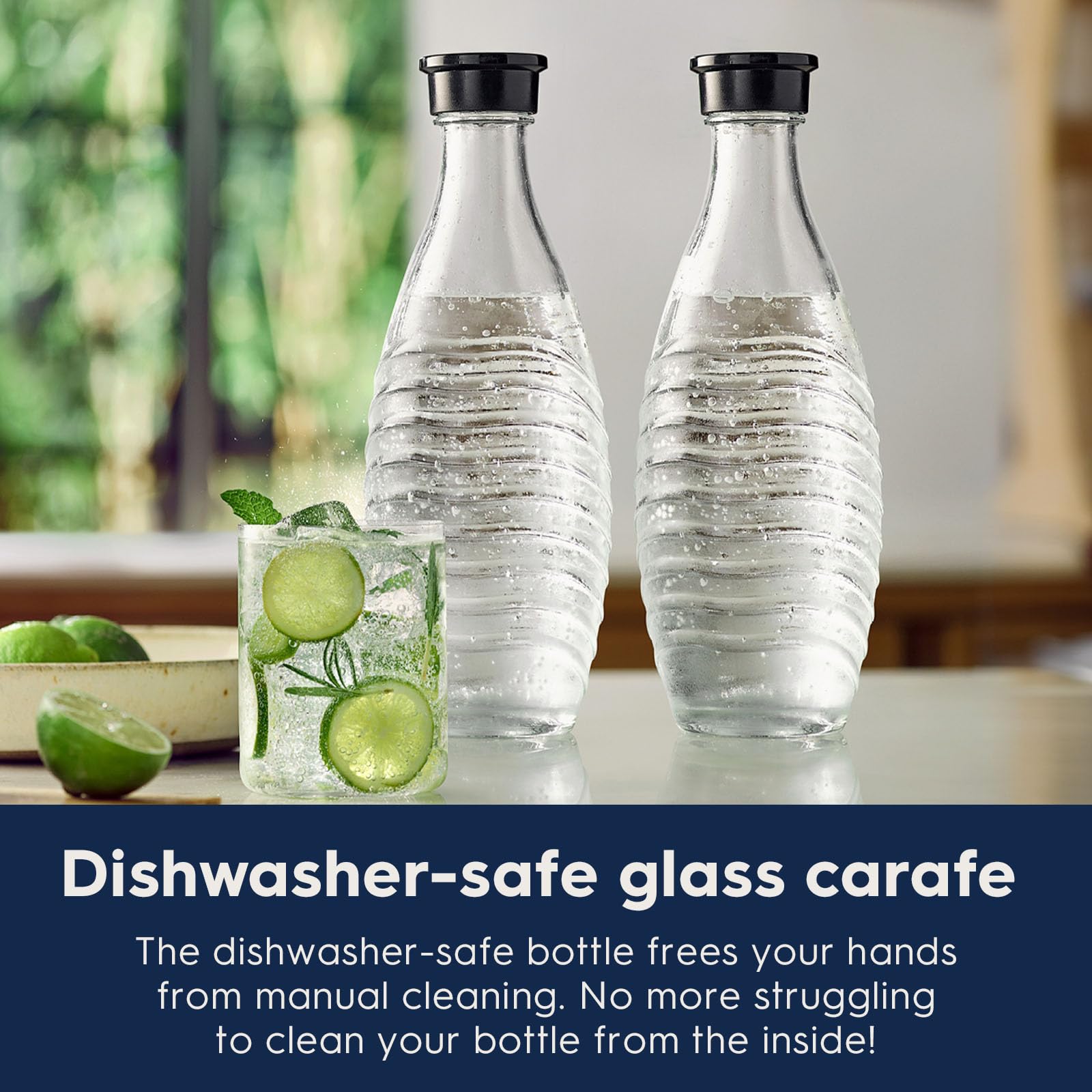 SodaStream Aqua Fizz Sparkling Water Maker Starter Kit with Glass Carbonator & CQC CO2 System - Includes 2 Elegant Glass Carafes, 1 CO2 Cylinder | Dishwasher Safe | Black | Perfect for Home, Office & Parties