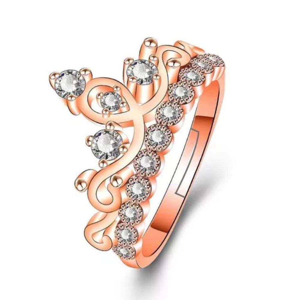 Princess Crown Ring for Women - Rose Gold Adjustable Tiara Ring with CZ Stones, Stackable Wrap Band Ring - Perfect Gift for Girls & Women, Ideal for Prom, Wedding, Party & Everyday Wear