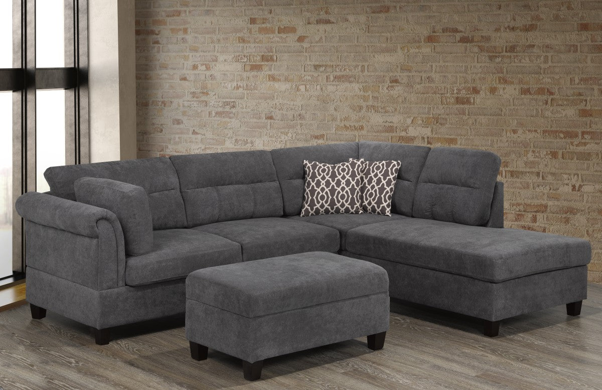 Belvedere 2-Piece Fabric Sectional Sofa with Ottoman in Gray - Modern Living Room Furniture for Small Spaces & Family Gatherings