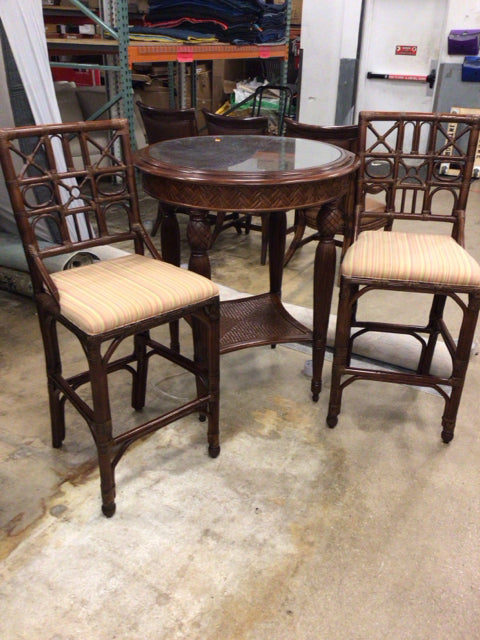 Lane Venture Round Glass Top Bistro Table with 2 Stools - Outdoor Patio Dining Set for Garden, Balcony & Backyard