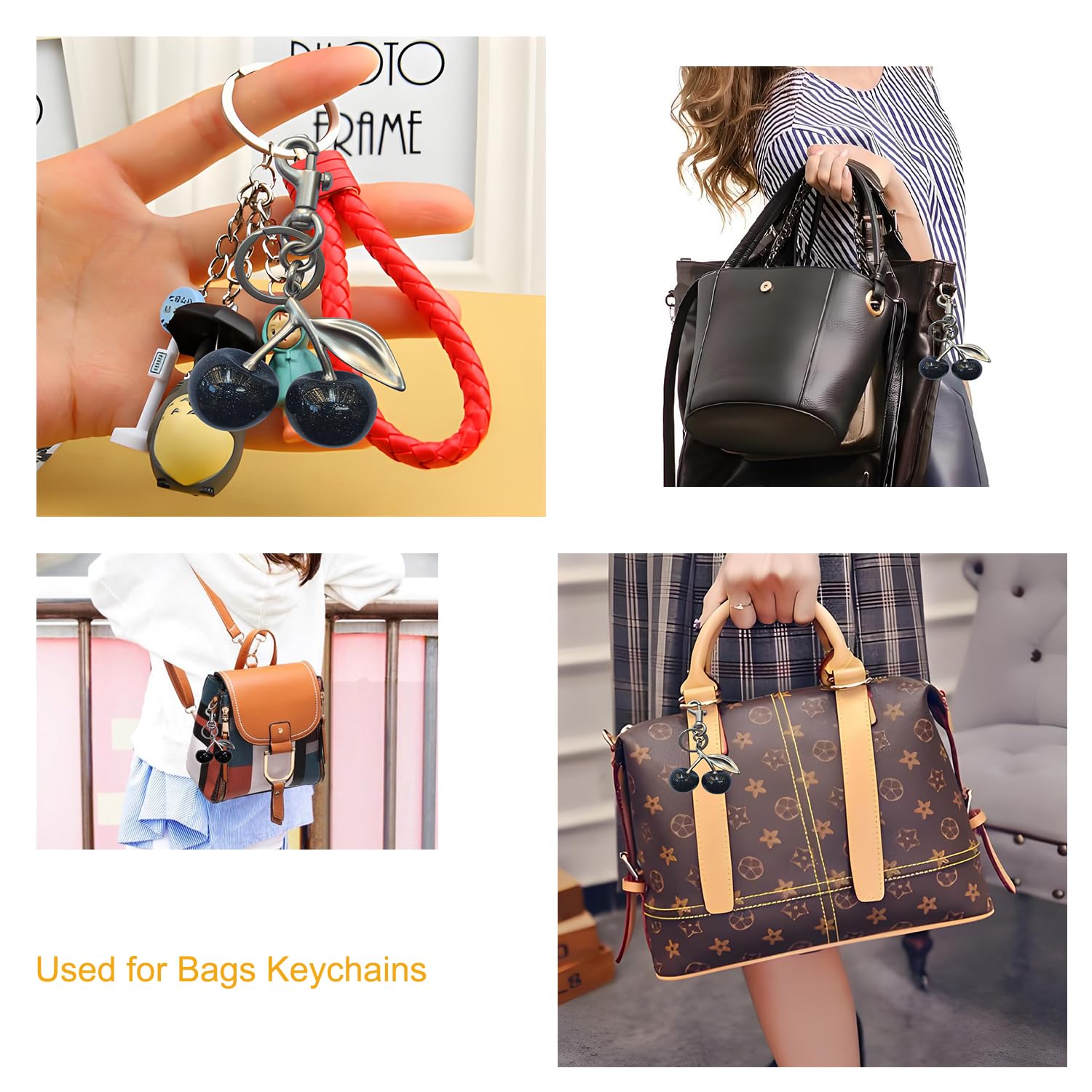 Black Cherry Keychain & Bag Charm - Stylish Purse Accessory for Handbags, Backpacks & Car Keys | Perfect Gift for Women, Fashion Jewelry for Everyday Use