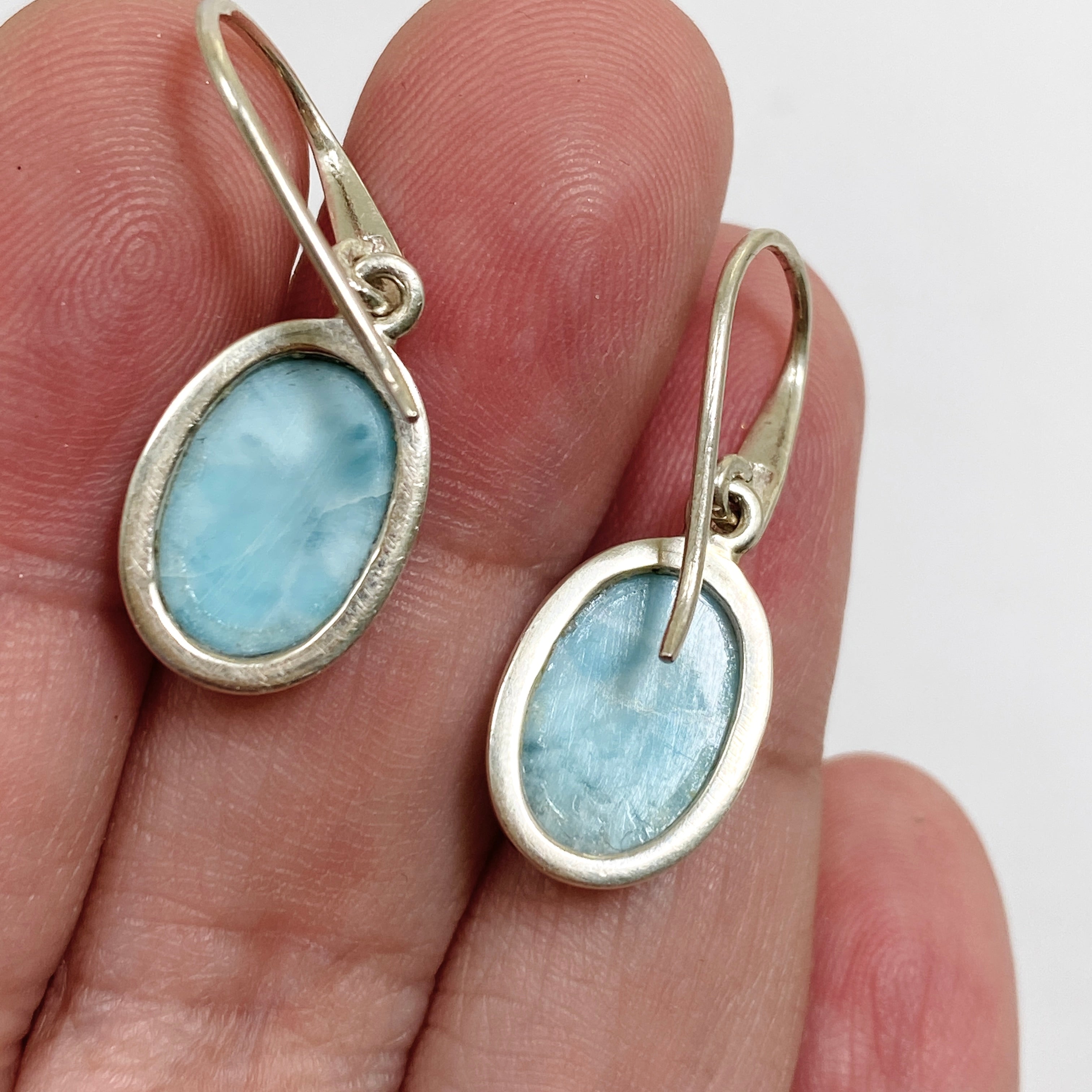 Larimar Oval Cabochon Earrings - Handmade Sterling Silver Jewelry for Women - Perfect for Beach Vacations & Boho Fashion