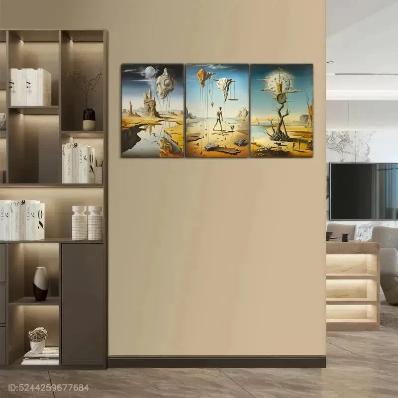 3-Piece Abstract Art Prints - Surreal Neutral Toned Metal Wall Art - Ready to Hang - Perfect for Living Room, Bedroom & Office Decor