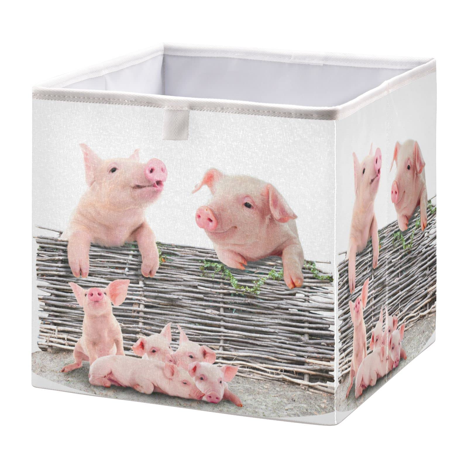 Ollabaky Closet Storage Bin - Funny Pig Fabric Storage Cube, Collapsible Waterproof Basket Box for Toys, Clothes & Organizing Shelves & Drawers - Perfect for Kids' Room, Nursery & Home Organization