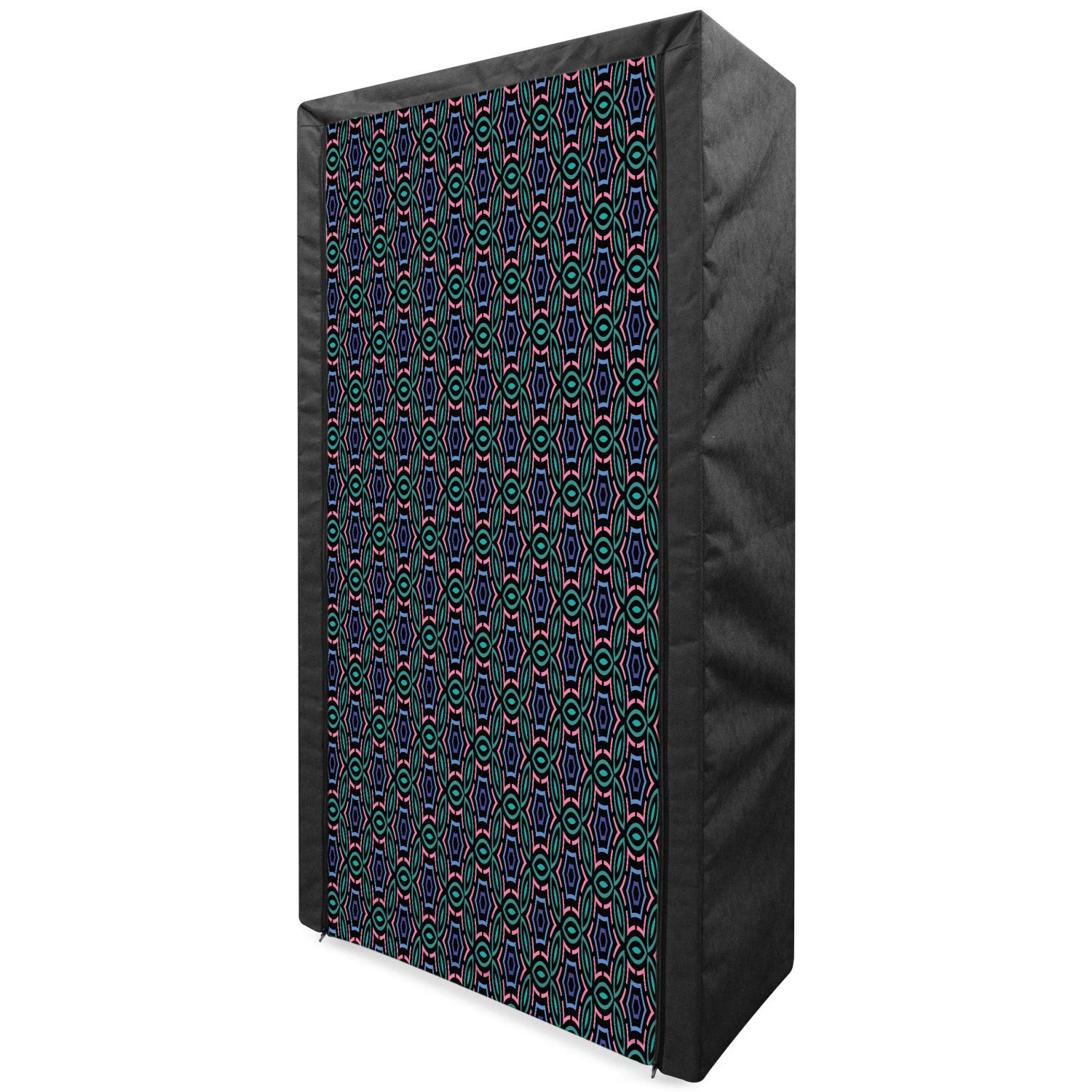 Ambesonne Abstract Portable Fabric Wardrobe with Retro Floral Mosaic Tile Pattern - 33.5 Inch Multicolor Clothing Organizer & Storage Closet with Shelves - Perfect for Bedroom, Dorm, or Small Space Organization