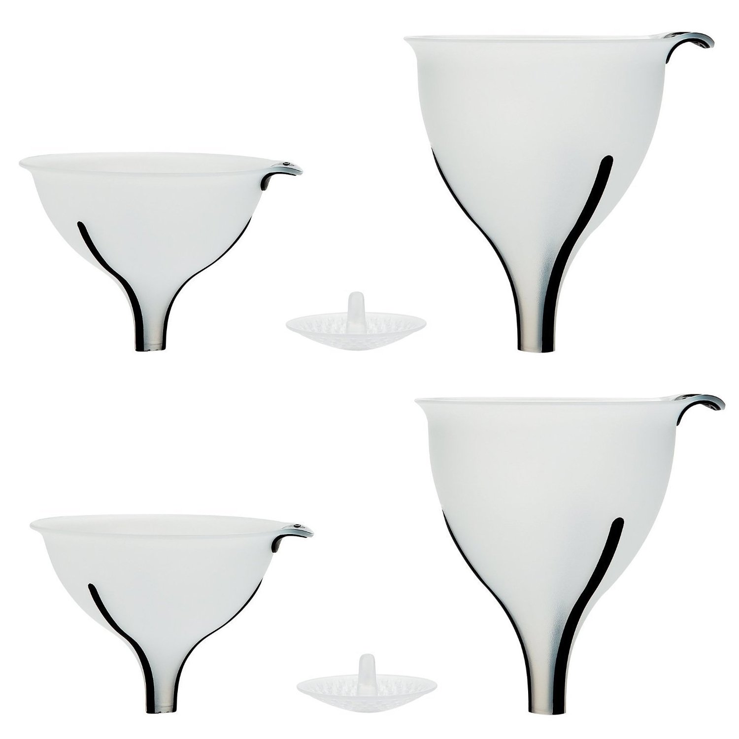 OXO Good Grips 3-Piece Funnel and Strainer Set (2 Pack) - Kitchen Essentials for Cooking, Baking, Canning & Oil Changing | Durable Plastic with Non-Slip Base