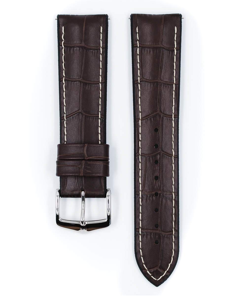 Hirsch George Embossed Calf Leather Watch Strap - 20mm 22mm 24mm Quick Release Watch Band for Men - Black Blue Brown Golden Brown Leather Watch Strap Replacement - Perfect for Dress Watches, Business & Formal Occasions