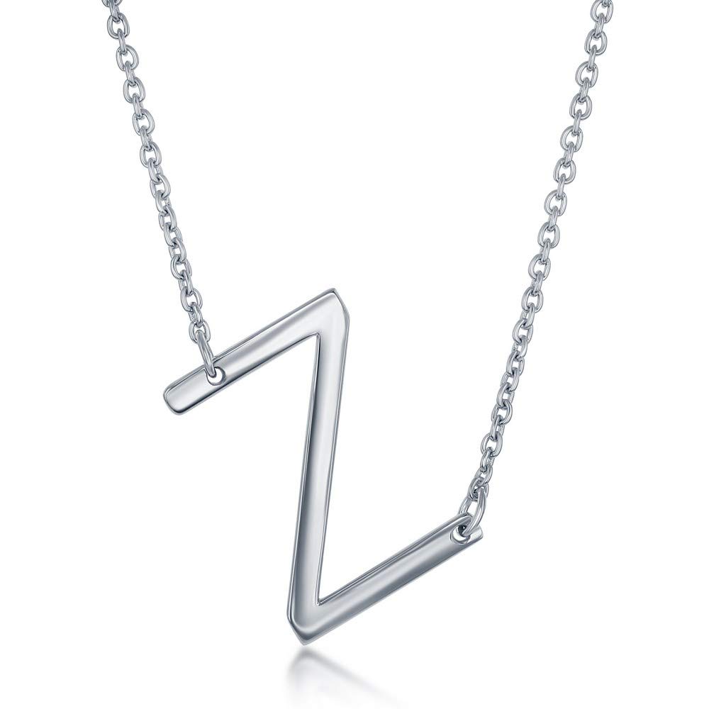 Sterling Silver Initial Necklace for Women - Personalized Letter Pendant Jewelry - Dainty Sideways Monogram Necklace - Perfect Gift for Her - Ideal for Birthdays, Anniversaries & Everyday Elegance