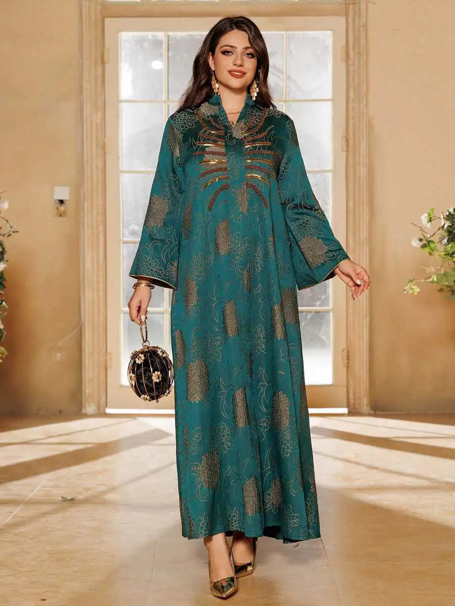 Elegant Jacquard Beaded Caftan Dress for Women - Boho Maxi Kaftan with Intricate Embroidery - Perfect for Eid Celebrations, Weddings & Special Occasions