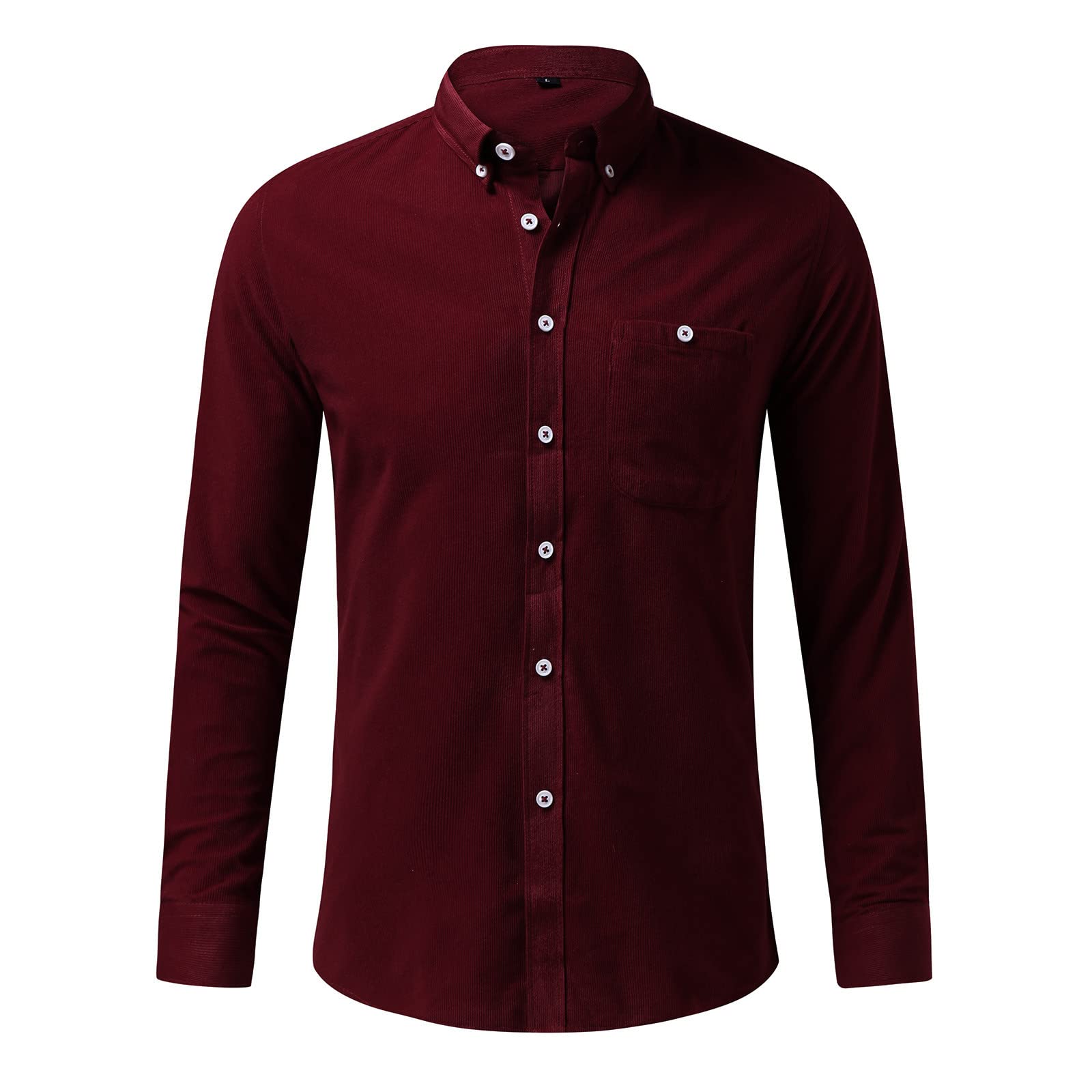 Men's Corduroy Plaid Shirt - Casual Long Sleeve Button Down Shirt for Autumn & Spring - Solid Color Fashion Top for Work, Dating & Outdoor Activities