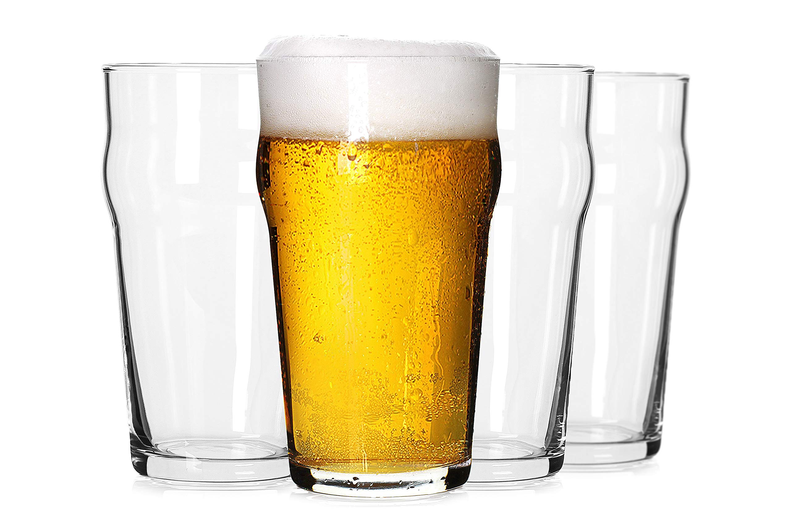 Premium 20oz British Pint Glasses Set of 4 - Classic Craft Beer Tumbler with Unique Design, Easy Stacking for Cupboard Storage | Perfect for Home Bars, Pubs, and Beer Tasting Events