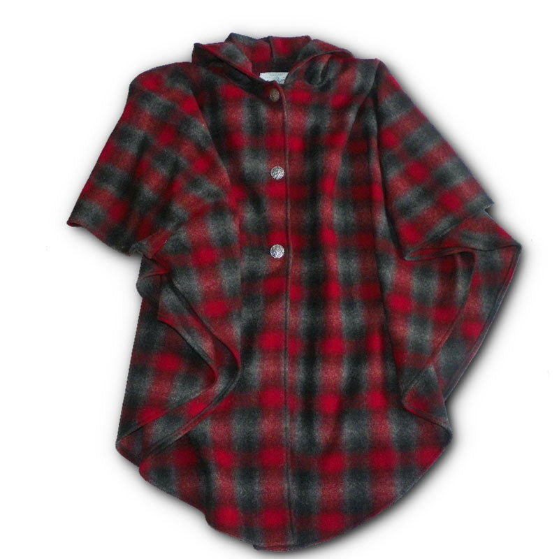 Traditional Button Cape - Red, Black & Gray Muted Plaid Wool Coat for Women | Vintage Inspired Outerwear for Fall, Winter & Formal Occasions