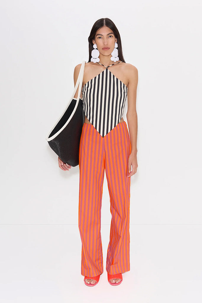 SIMONMILLER Women's Kit Poplin Tie Top - Black & White Striped Blouse for Casual Wear, Office Outfits & Summer Fashion