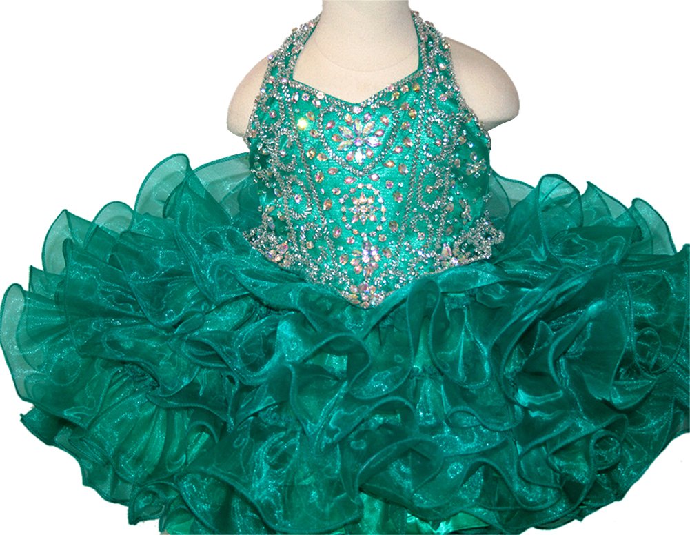 HuaMei Baby Girls Halter Neckline Crystal Embellished Ruffled Cupcake Pageant Dresses for Toddlers - Perfect for Pageants, Birthday Parties & Special Occasions