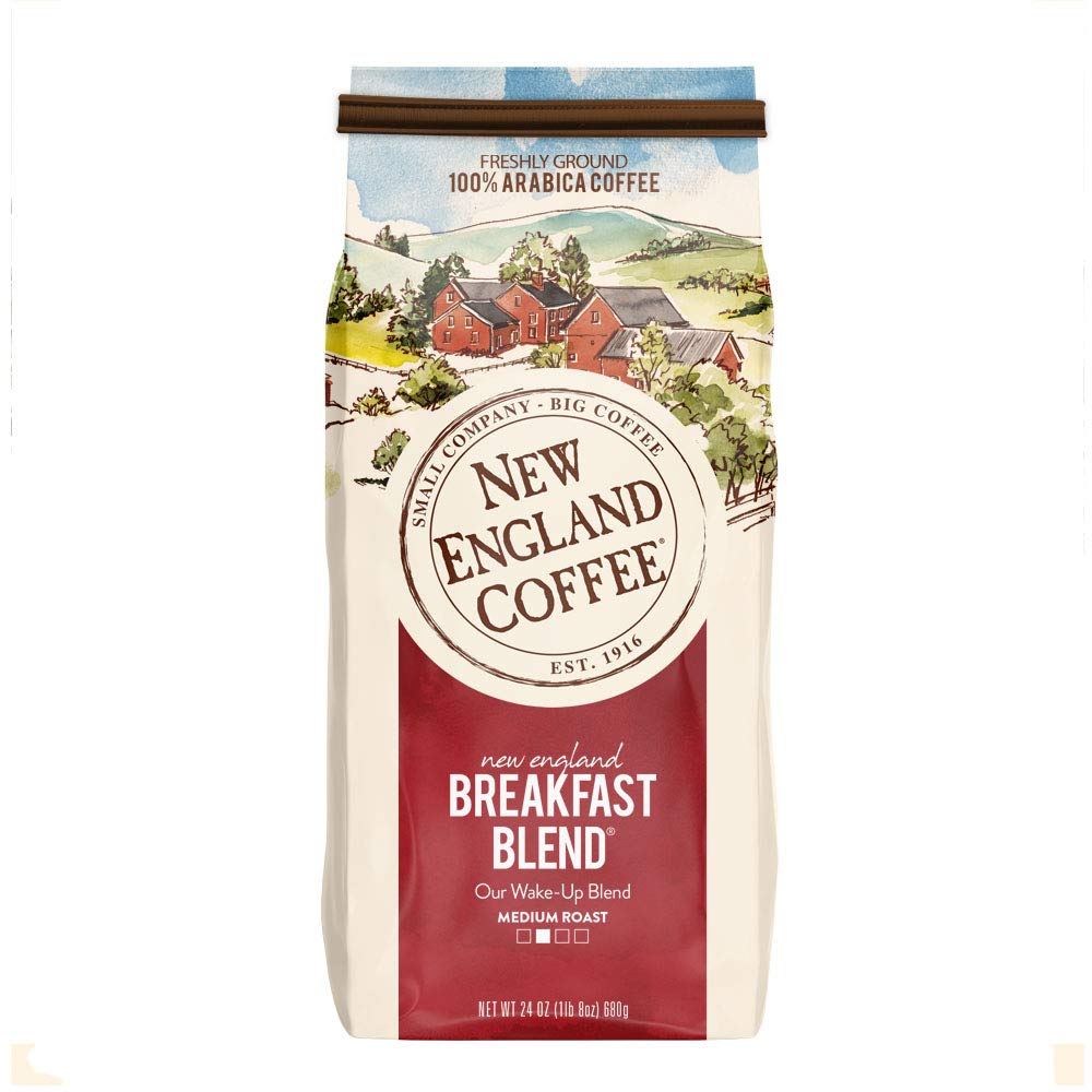 New England Coffee Breakfast Blend Medium Roast Ground Coffee - 24 Ounce Bag | Rich & Smooth Flavor for Morning Brew, Office or Home Use