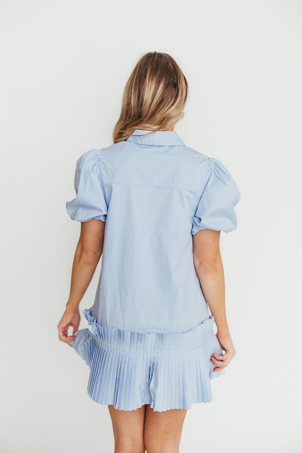 Alicia Pleated Hem Mini Dress in Powder Blue - Flowy Summer Dress for Women, Casual & Party Wear, Perfect for Beach, Date Night & Special Occasions