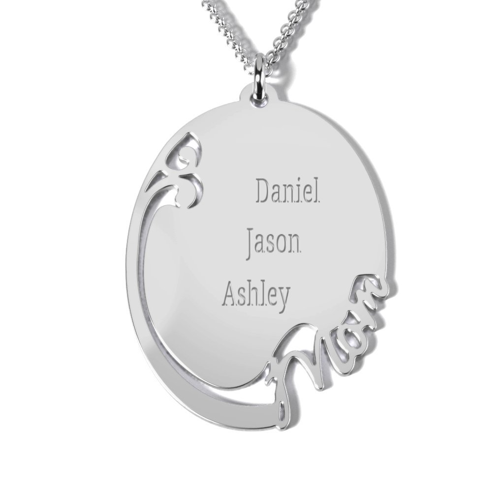JEWLR Sterling Silver Oval Engravable Mom Necklace - Personalized Gift for Mother's Day, Birthday & Anniversary | Elegant Jewelry for Women
