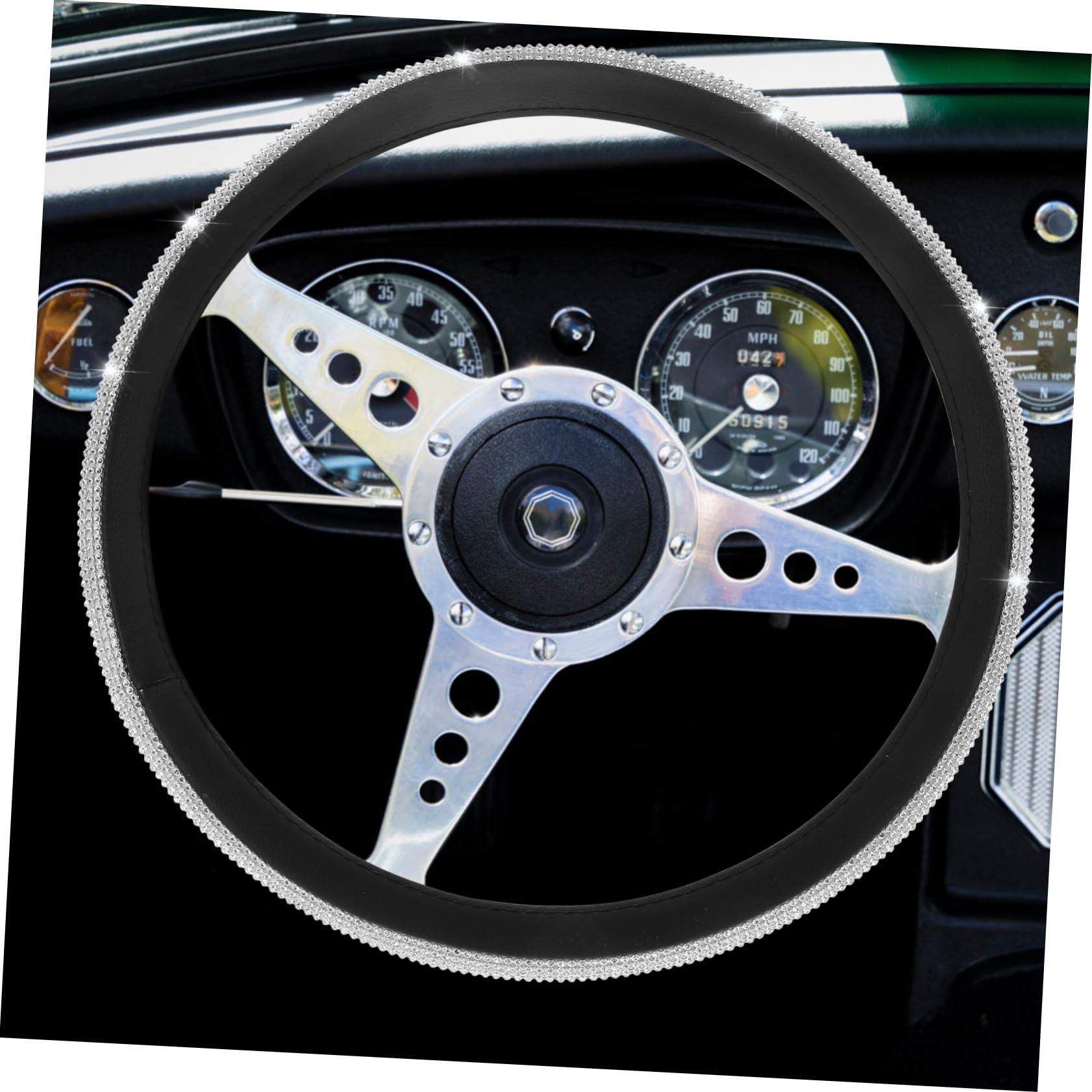 Gatuida Rhinestone Steering Wheel Cover for Women - Universal Fit, Non-Slip, Comfortable & Easy to Install - Protects Car Wheel from Scratches & Wear - Perfect for Daily Commute, Road Trips & Luxury Car Interiors