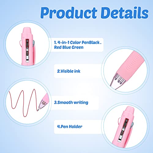4-in-1 Multicolor Retractable Ballpoint Pens (0.7mm Fine Point) - 16 Pack Colored Gel Ink Pens for Writing, Note Taking, Journaling & Marking - Perfect for School, Office & Art Projects