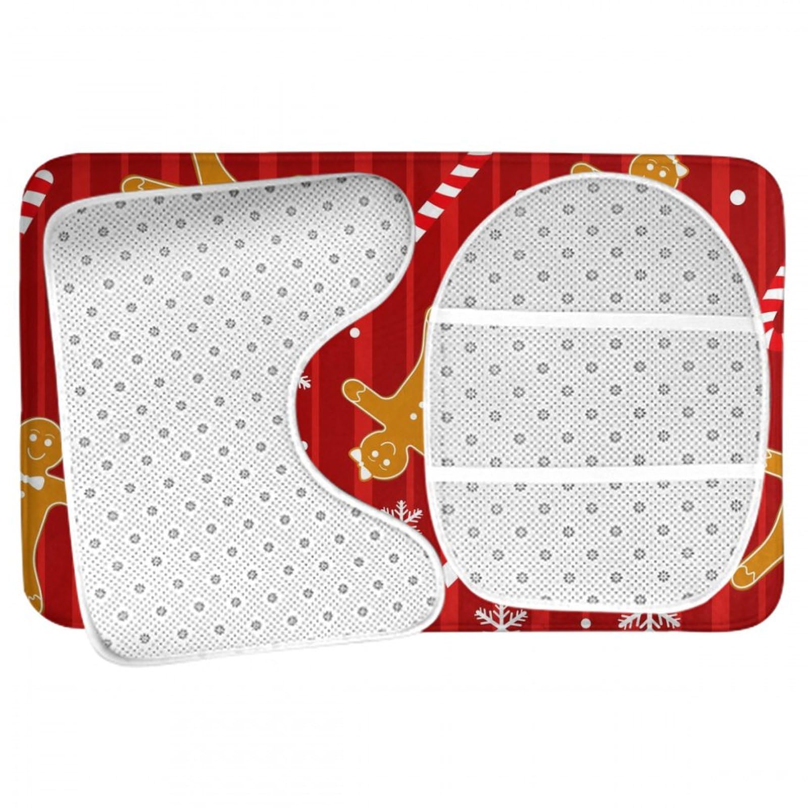 Christmas Red Gingerbread Cookies Candy Canes Bathroom Rug Set - 3 Piece Non-Slip Bath Mats for Bathroom, Bedroom & Kitchen - Holiday Decor Bath Rugs for Festive Home Decor