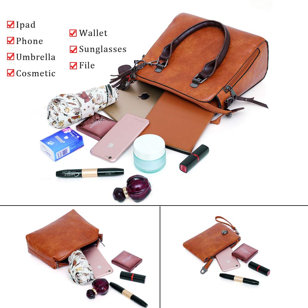 Segater® Women's Faux Leather Tote Bag Set - Fashion Handbag, Shoulder Bag, Purse & Card Holder (4-Piece) | Perfect for Work, Travel & Daily Use