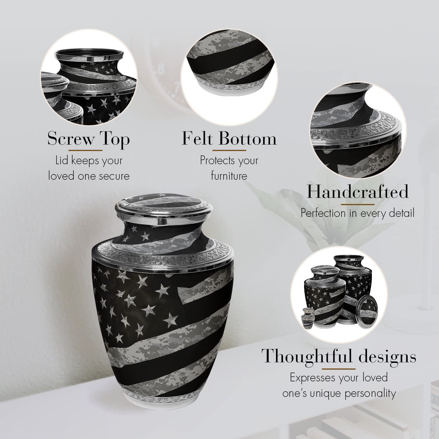 Military Cremation Urns for Human Ashes - Large Adult Male Urn for Funeral, Memorial & Burial - Army Themed Keepsake Urn for Dad, Husband & Veterans - Perfect for Home Display, Cemetery or Military Memorial Services