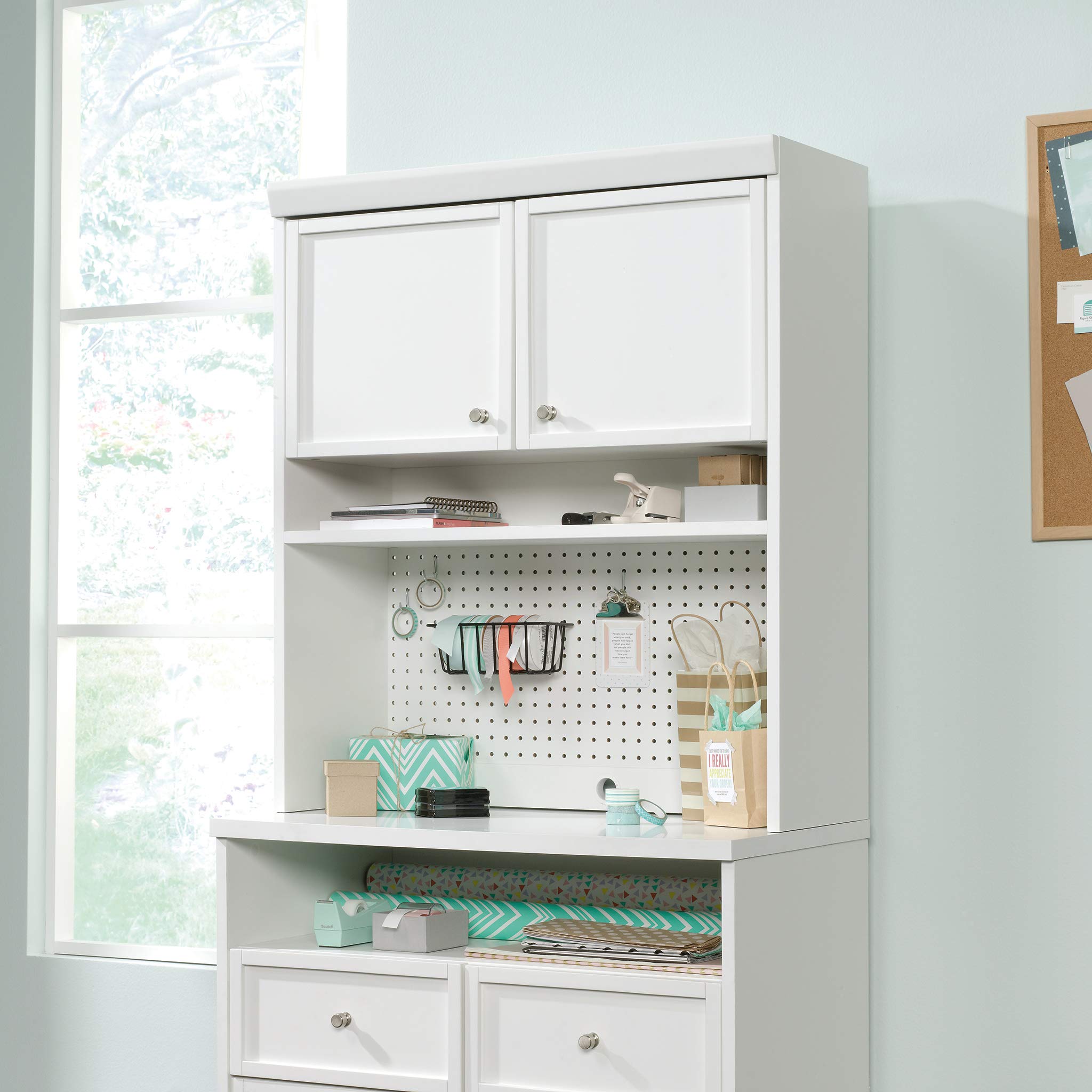 Sauder Craft Pro Series Storage Hutch with Adjustable Shelves - White Craft Organizer for Scrapbooking, Sewing & DIY Supplies - Perfect for Craft Room, Office & Home Organization
