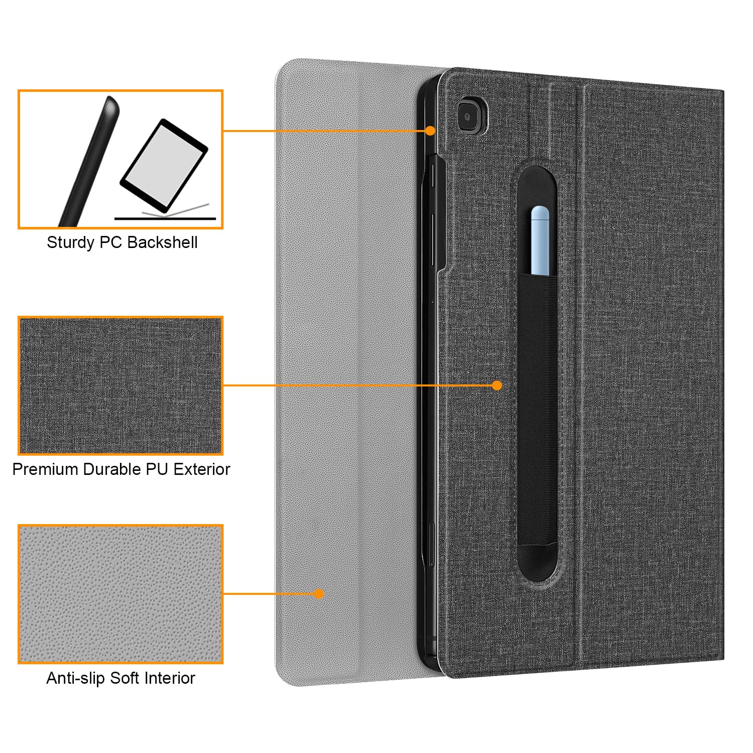 Fintie Slim Bluetooth Keyboard Case for Samsung Galaxy Tab S6 Lite 10.4 Inch (2020/2022/2024) - Detachable Wireless Keyboard with Secure S Pen Holder & Adjustable Stand, Gray | Perfect for Work, Study & Travel