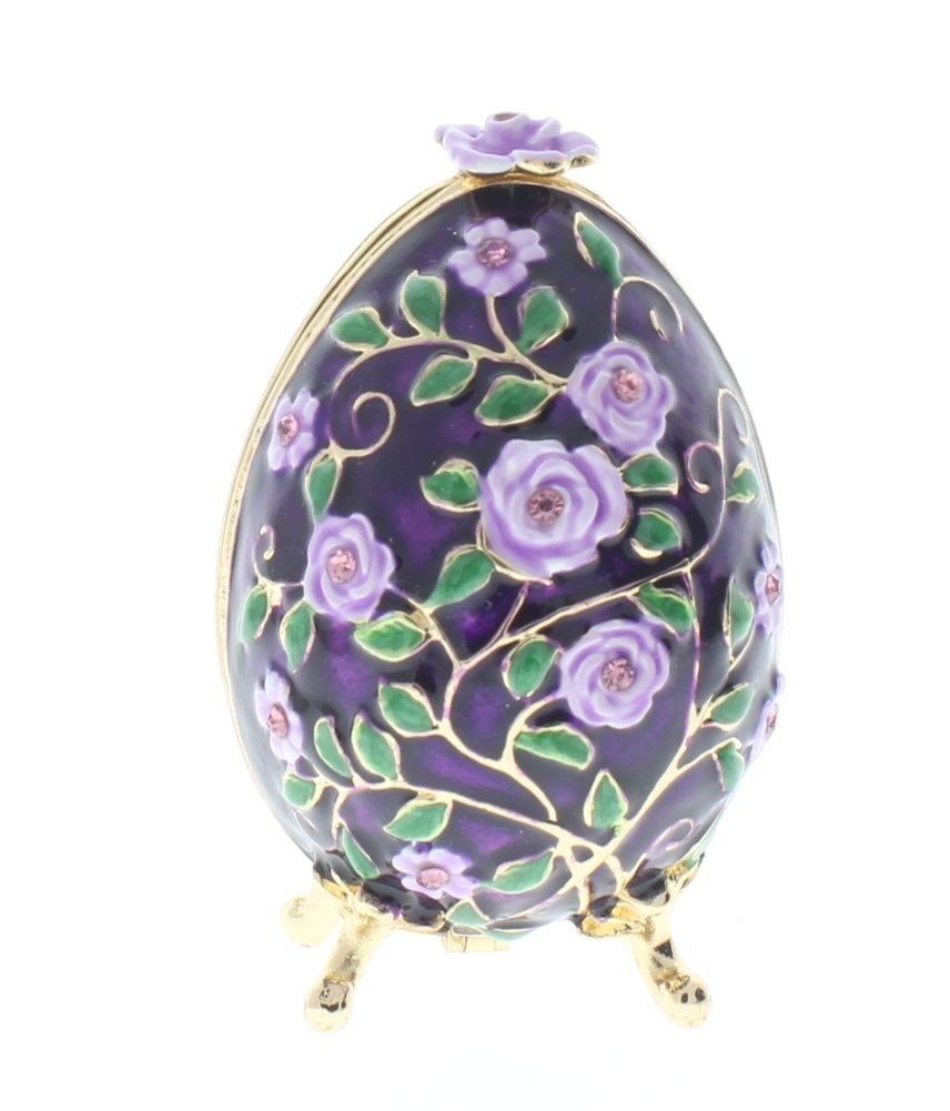 Vintage Floral Egg Trinket Box with Stand - Handmade Collectible Jewelry Storage for Home Decor & Gift Giving
