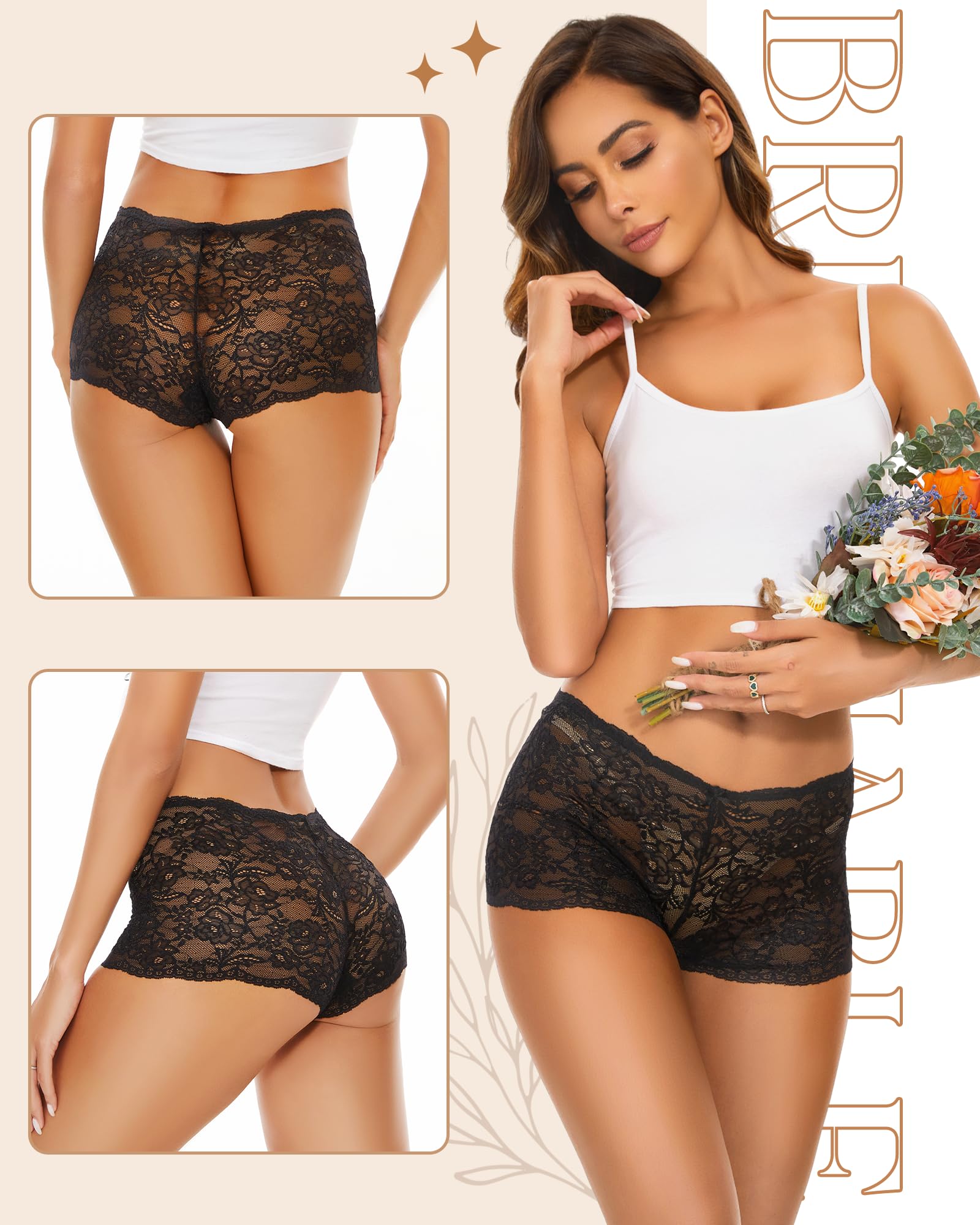 Sexy Lace Boyshorts Panties for Women - Plus Size V-Waist Underwear Soft Stretch 3 Pack - Comfortable Everyday Wear & Special Occasions
