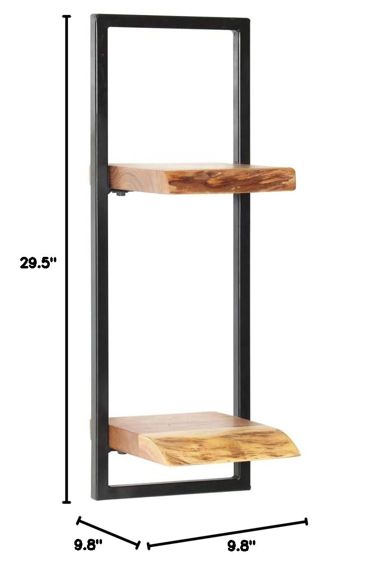 Festnight Set of 5 Floating Wall Shelves - Powder Coated Steel Frame with Solid Acacia Wood - Wall Mounted Display Shelf for Books, DVDs & Collectibles - Perfect for Living Room, Bedroom & Home Office Decor - Space Saving Storage Solution for Small Spaces