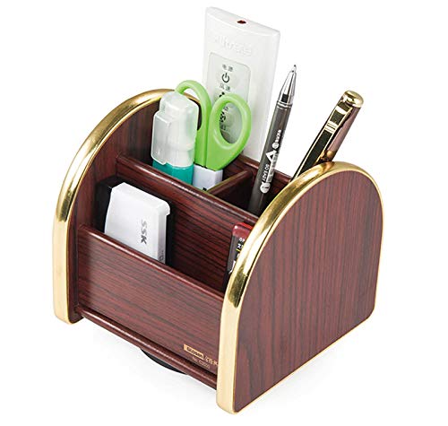 Rotating Wooden Desk Organizer - Multi-Functional Storage Box for Pens, Office Supplies & Stationery - Perfect for Home Office, Study Desk & Workspace Organization