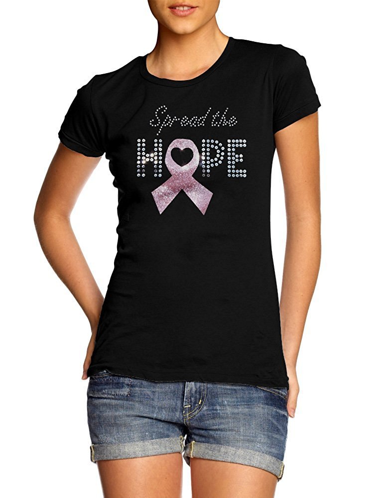Spread The Hope - Sequin Breast Cancer Awareness Girly Tee | Women's Inspirational Pink Ribbon T-Shirt | Perfect for Fundraising Events, Survivor Support & Awareness Campaigns