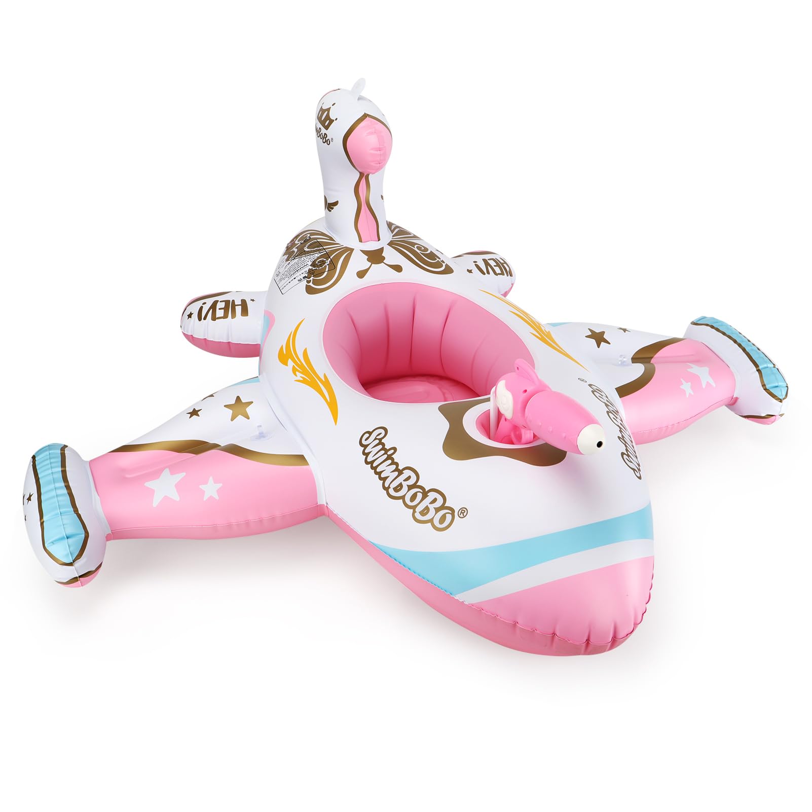 Swimbobo Toddler Pool Float - Pink Inflatable Airplane Baby Swim Ring with Water Gun & Safety Seat | Safe Pool Toys for Kids 3+ Years | Perfect for Summer Swimming, Beach Vacations & Backyard Pool Fun