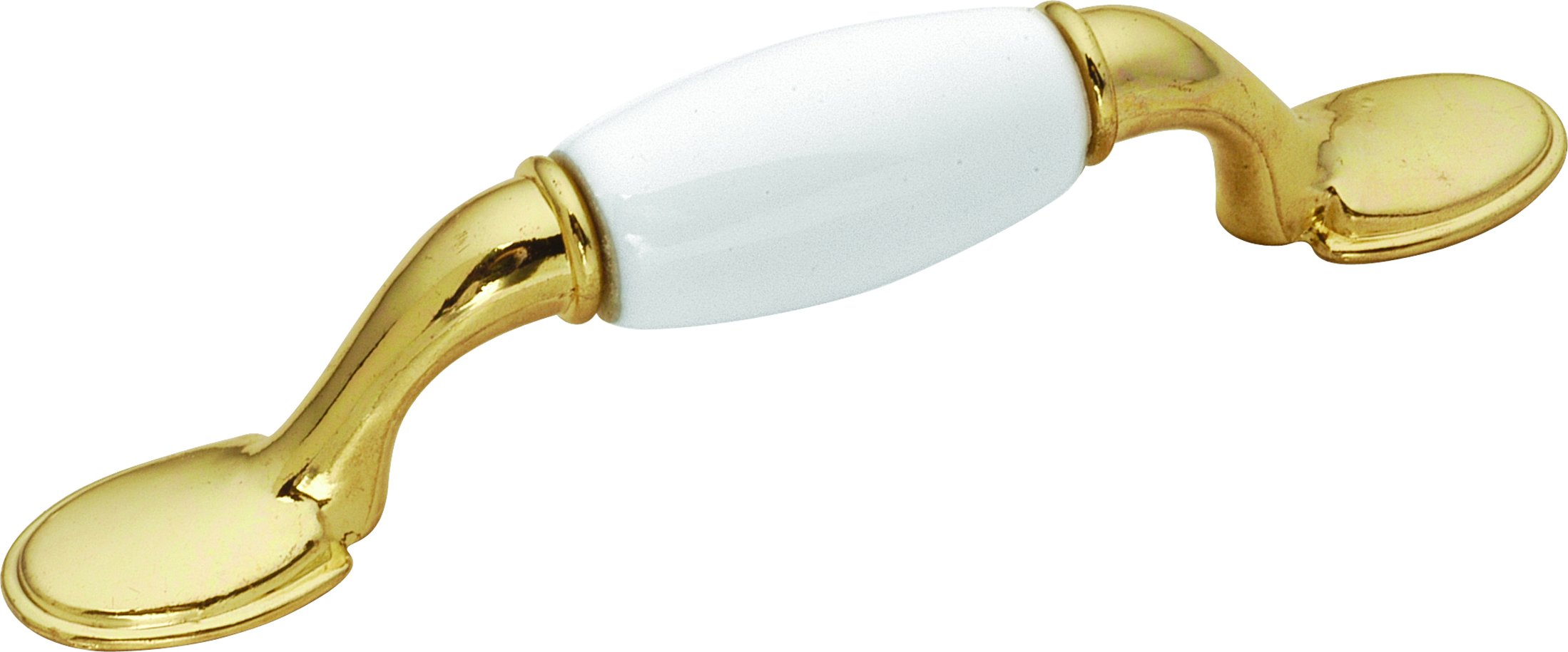 Hickory Hardware 1 Pack Solid Core Kitchen Cabinet Pulls - Luxury Cabinet Handles for Doors & Dresser Drawers - 3 Inch Hole Center - Polished Brass & White - Tranquility Collection - Perfect for Modern Kitchens, Bathrooms & Furniture Upgrades