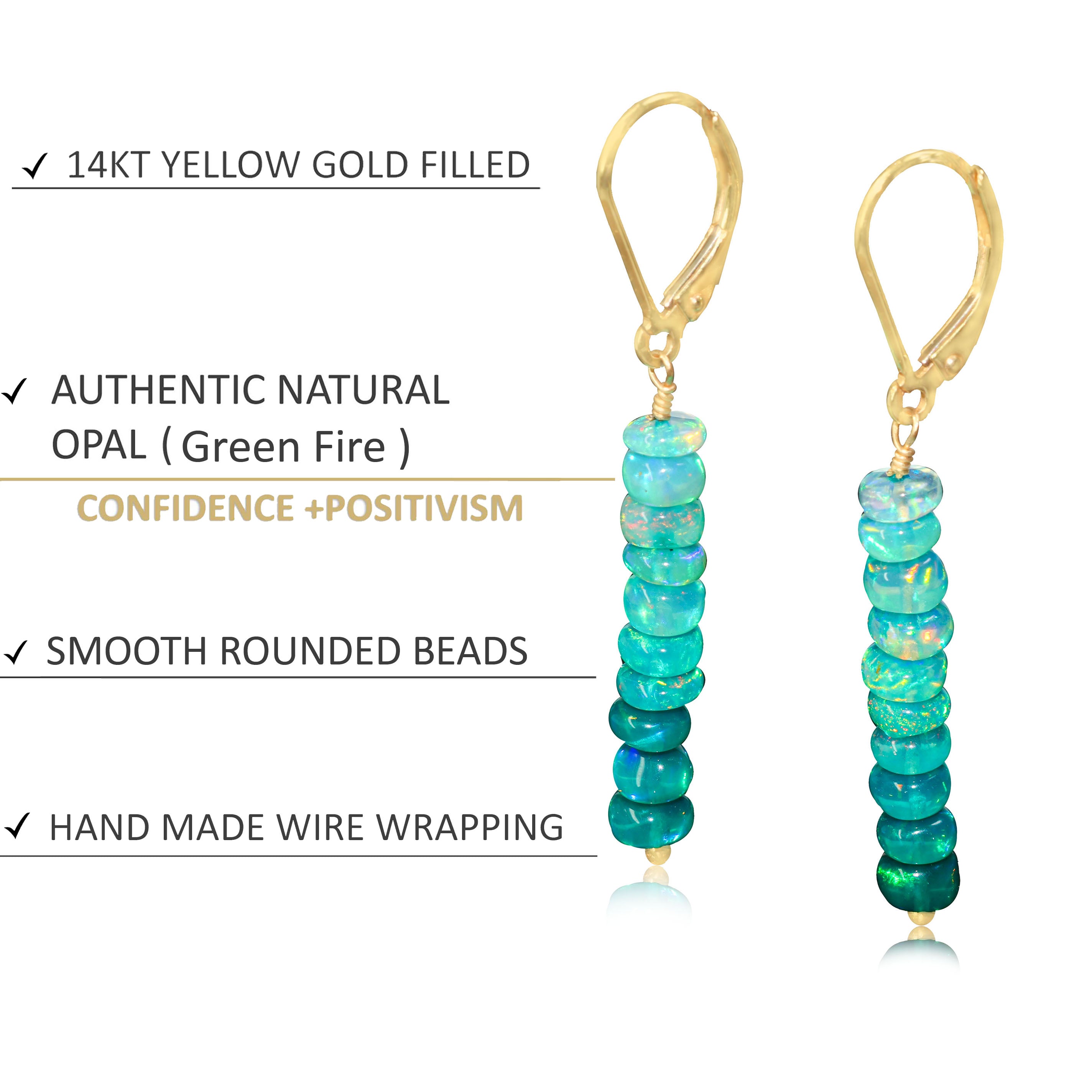 Natural Green Opal Linear Beaded Dangle Drop Earrings for Women | Handmade Bohemian Jewelry | Perfect for Weddings, Parties & Everyday Wear