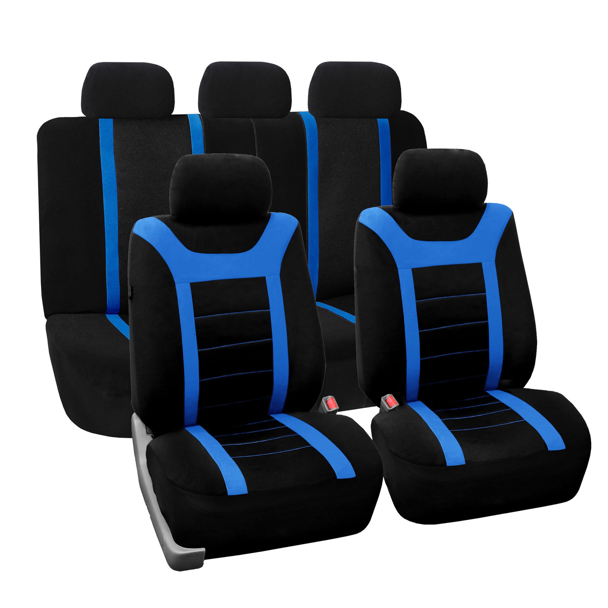 FH Group Universal Full Set Car Seat Covers - Low Back Front & Split Bench Rear Seats | Airbag Compatible, Washable Fabric | Perfect for SUV, Sedan, Van (Blue) | Great for Daily Commute, Road Trips & Family Travel