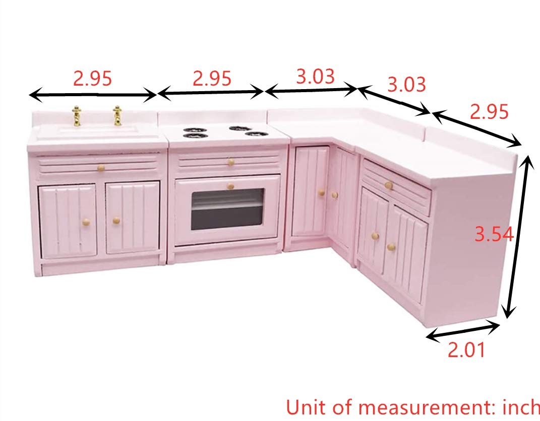 1:12 Scale Miniature Wooden Kitchen Cabinet Set - Pink Dollhouse Furniture for DIY Decoration | Perfect for Dollhouse, Model House & Collectible Displays