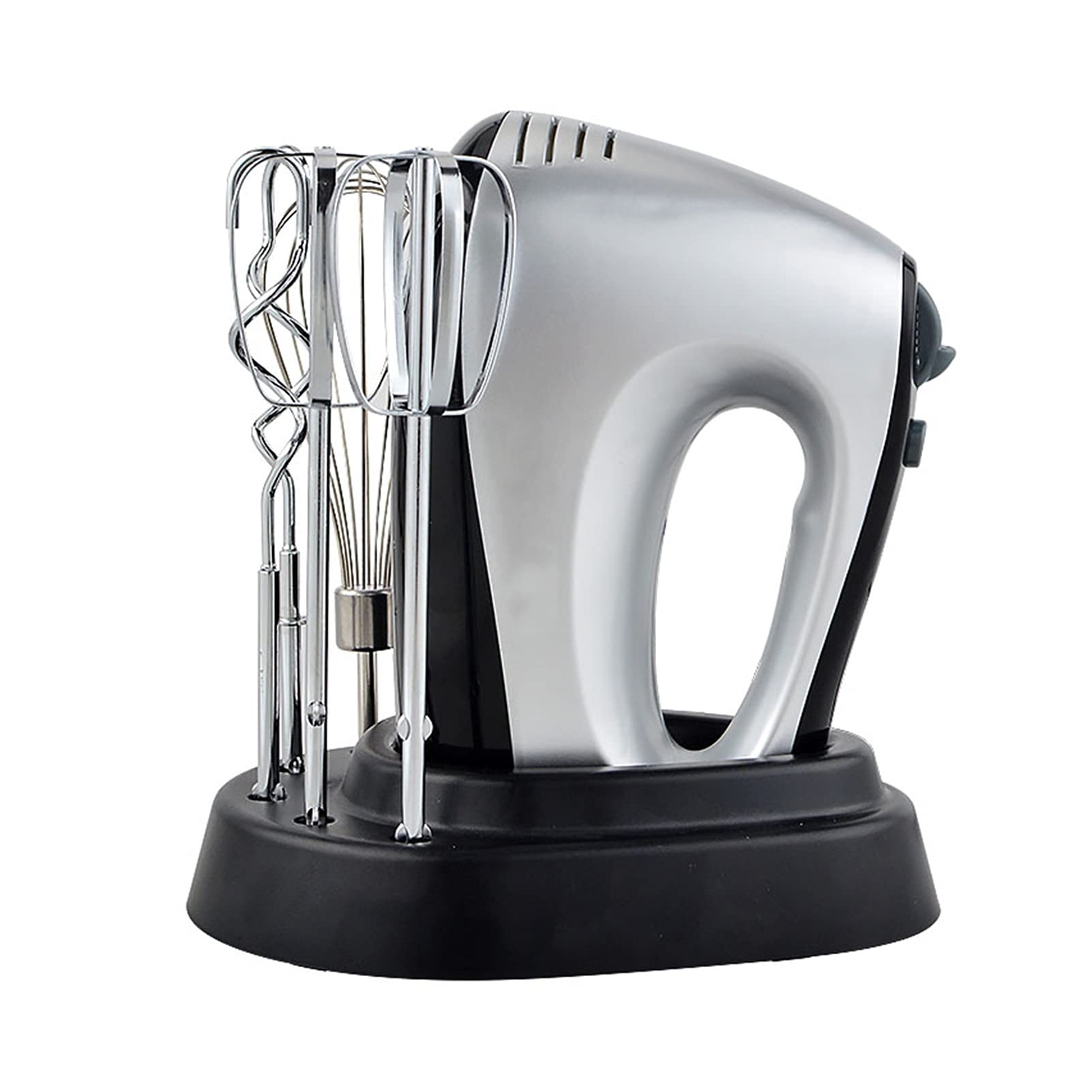 300W Electric Hand Mixer with 5 Speeds - 6 Stainless Steel Attachments for Whipping, Baking, Mixing - Includes Storage Base - Perfect for Cakes, Cookies, Egg Whites & Cream - Ideal for Home Bakers & Kitchen Enthusiasts