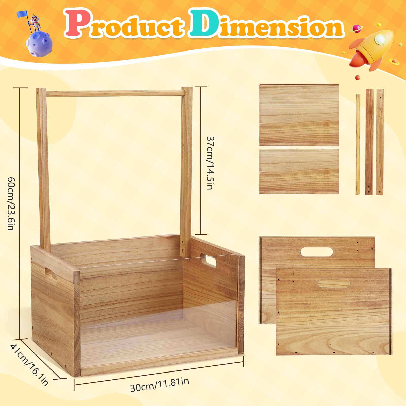 Orionstar Wooden Baby Shower Gift Crate with Handle - Baby Clothes Storage Basket for Newborn Essentials - Perfect Baby Shower Gift for New Parents & Nursery Organization