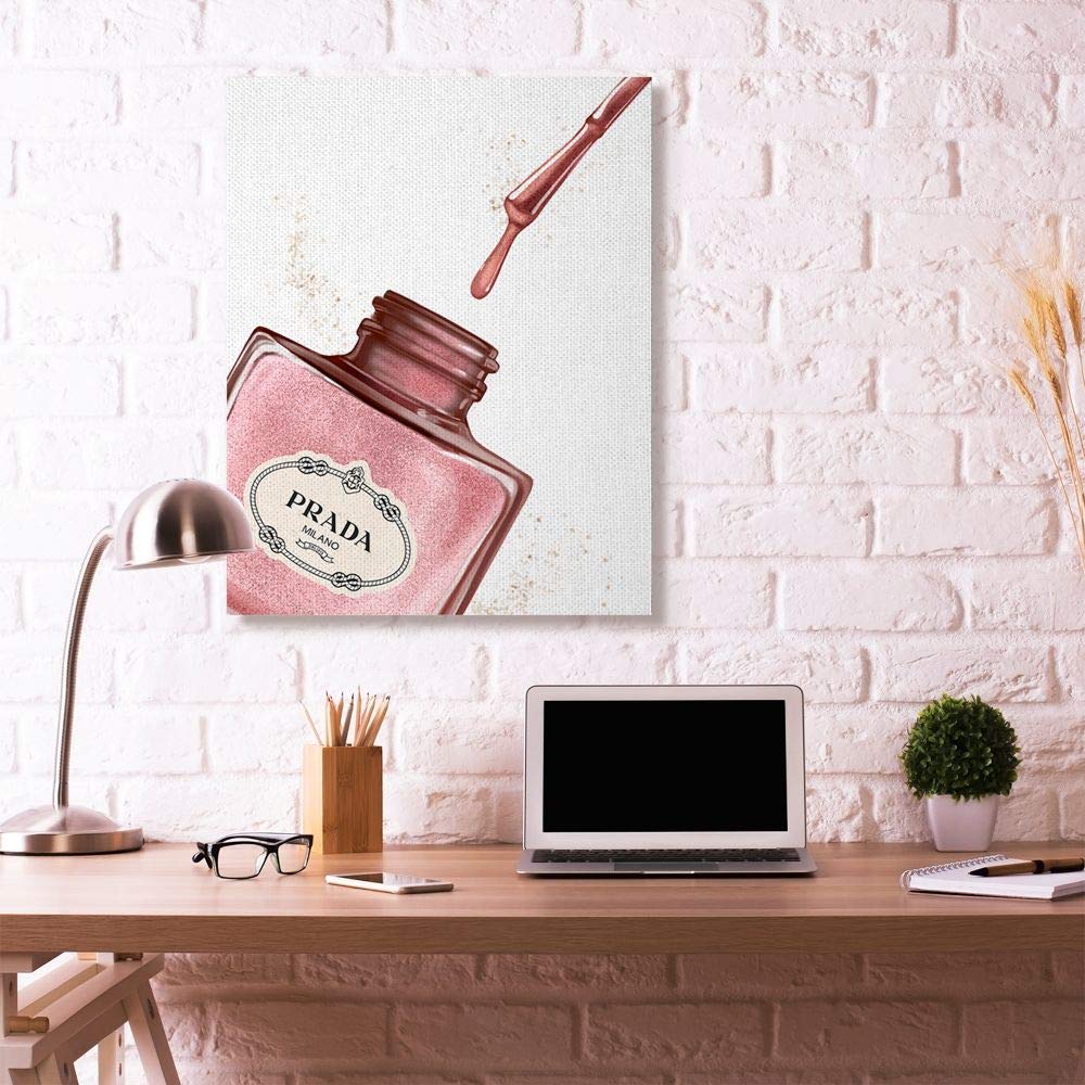 Stupell Industries Makeup Nail Polish Brush Pink Drip Fashion Wall Art - 36